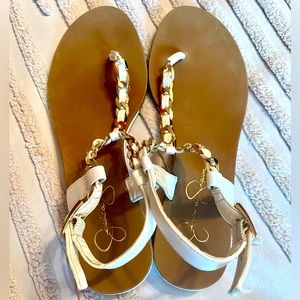 Jessica Simpson Joey gold and white Sandal Size 8